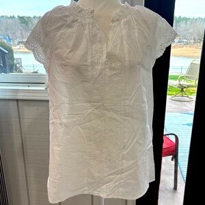 White short sleeve lace women’s peasant top 100% cotton